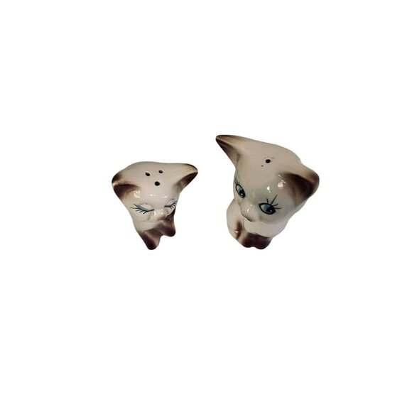 Vintage Taiwan Siamese Cat Salt and Pepper Shakers Tilted Heads 3" 50's/60's - Picture 2 of 8